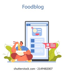 Pho bo online service or platform. Vietnamese soup in a bowl. Traditional spicy meal with noodles, broth and meat. Online foodblog. Flat vector illustration