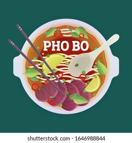 Pho Bo traditional Vietnamese soup. Vector illustration