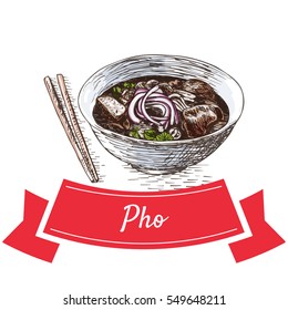 Pho Colorful Illustration. Vector Illustration Of Vietnamese Cuisine.