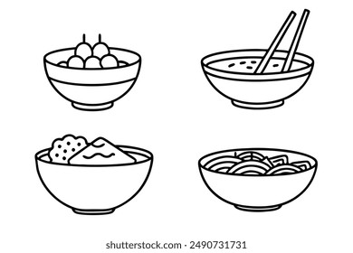 Pho Line Art Creative Illustration Vietnamese Noodle Soup Design