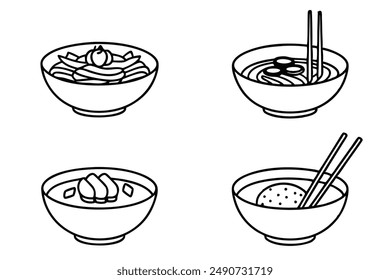 Pho Line Art Illustration Minimalistic Vietnamese Soup Hand Drawing