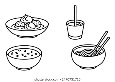 Pho Line Art Traditional Vietnamese Soup Hand Drawn Design