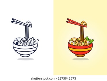 Pho With Noodles Creative Illustration, Best Colorful Asian Food Noodles Recipe Clip Art. Creative Minimal Delicious Noodles Illustration Clip Art Design.