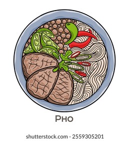Pho is a Vietnamese noodle soup typically made with rice noodles, broth, a protein like beef or chicken, and fresh herbs.