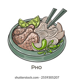 Pho is a Vietnamese noodle soup typically made with rice noodles, broth, a protein like beef or chicken, and fresh herbs.