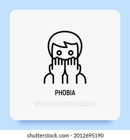 Phobia, anxiety, panic attack thin line icon: scared man. Mental disorder. Vector illustration.