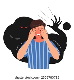 Phobia attack people that is suffering from mental problems. Illustration in flat style.