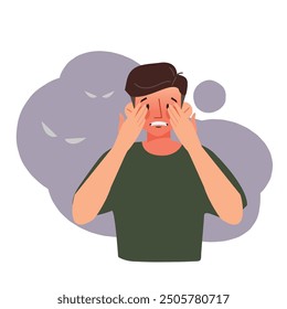 La fobia ataca a las personas que sufren de problemas mentales. Ilustración en estilo plano.