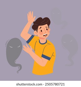 Phobia attack people that is suffering from mental problems. Illustration in flat style.