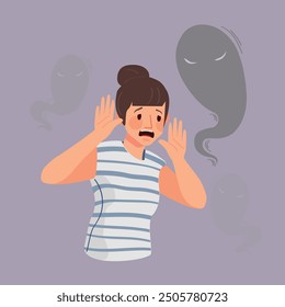 La fobia ataca a las personas que sufren de problemas mentales. Ilustración en estilo plano.
