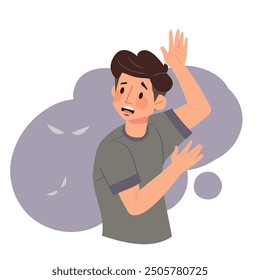 Phobia attack people that is suffering from mental problems. Illustration in flat style.