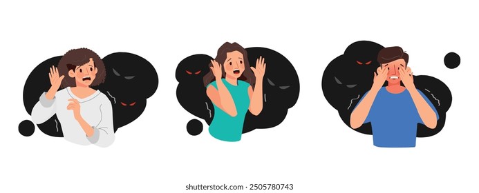 Phobia attack people that is suffering from mental problems. Illustration in flat style.