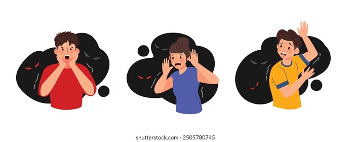 Phobia attack people that is suffering from mental problems. Illustration in flat style.