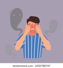 Phobia attack people that is suffering from mental problems. Illustration in flat style.