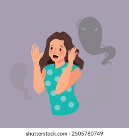 La fobia ataca a las personas que sufren de problemas mentales. Ilustración en estilo plano.