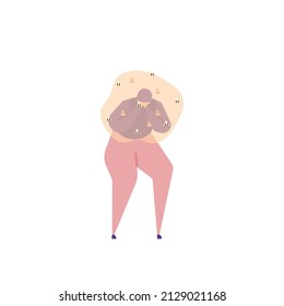 phobia of bees, Apiphobia and Entomophobia. afraid of bees. a man who was attacked and stung by a swarm of bees. afraid of being stung. flat cartoon illustration. concept design