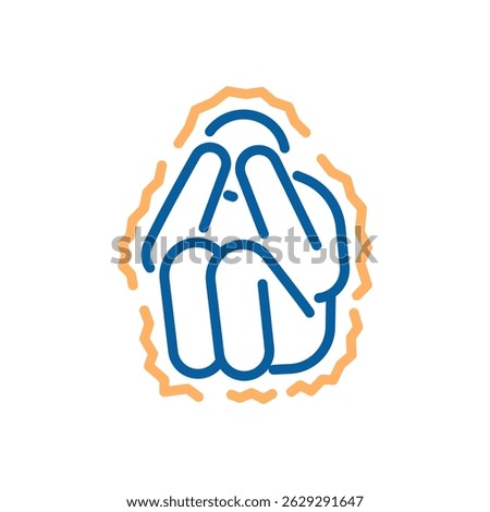 Phobia and panic icon. Vector thin line illustration with editable stroke showing intense fear, avoidance, internal tension and anxiety disorder. Person shaking hiding eyes with hands