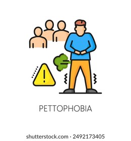 Phobia problem, mental health, pettophobia psychology anxiety outline color icon. People psychology, fear problem or phobia linear vector symbol. Pettophobia mental disorder line pictogram or sign