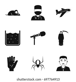 Phobia symbols icon set. Simple style set of 9 phobia symbols vector icons for web isolated on white background