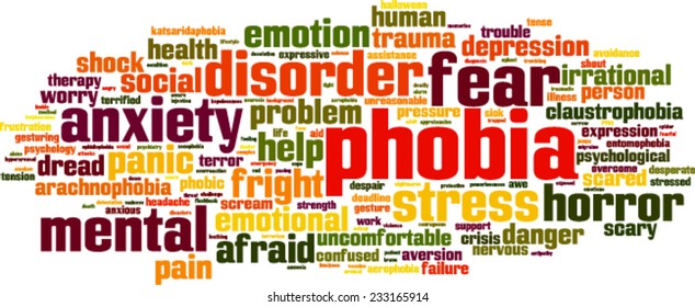 Phobia word cloud concept. Vector illustration