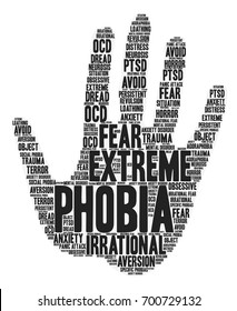 Phobia word cloud on a white background. 