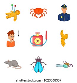 Phobias icons set. Cartoon set of 9 phobias vector icons for web isolated on white background