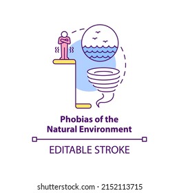 Phobias of natural environment concept icon. Anxiety disorder. Specific phobias abstract idea thin line illustration. Isolated outline drawing. Editable stroke. Arial, Myriad Pro-Bold fonts used