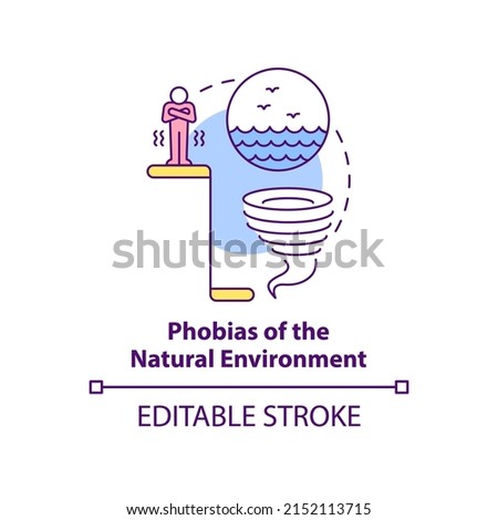 Phobias of natural environment concept icon. Anxiety disorder. Specific phobias abstract idea thin line illustration. Isolated outline drawing. Editable stroke. Arial, Myriad Pro-Bold fonts used