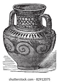 Phoenician vase, vintage engraving. Old engraved illustration of Phoenician vase from cesnola collection New York. Trousset encyclopedia (1886 - 1891).