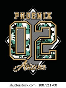 Phoenix 02 Arizona.Vintage and typography design in vector illustration.Clothing,t-shirt,apparel and other uses.Eps10