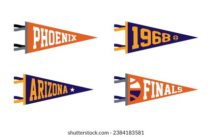 Phoenix, Arizona basketball Pennant Flags Set. Vector Football pendant Icons. University USA Sport flag, isolated