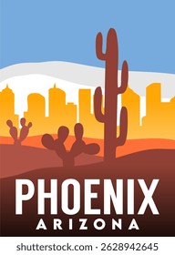 phoenix arizona with cactus silhouette
