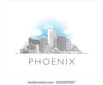 Phoenix, Arizona cityscape line art style Vektorgrafik