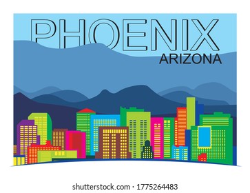 Phoenix Arizona colorful city skyline vector illustration