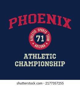 Phoenix, Arizona design for t-shirt. Athletic tee shirt print. Typography graphics for sportswear and apparel. Vector illustration.