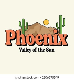 Phoenix Arizona Retro Vector Illustration Text with Icons