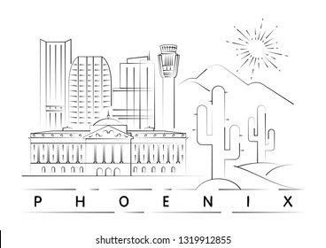 Phoenix, Arizona skyline minimal vector illustration and typography design 