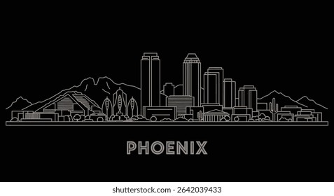 Phoenix Arizona Skyline Outline Black Background.
