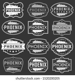 Phoenix Arizona Skyline. Premium Quality Stamp Frames. Grunge Design. Icon Art Vector. Old Style Frames.