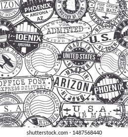 Phoenix Arizona Stamps. City Stamp Vector Art. Postal Passport Travel. Design Set Pattern.