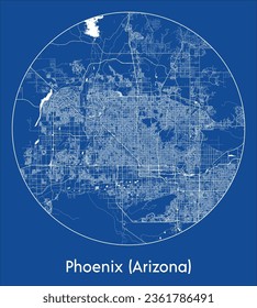 Phoenix Arizona Vereinigte Staaten Nordamerika City Karte blauer Druck rund um den Circle Vektorgrafik