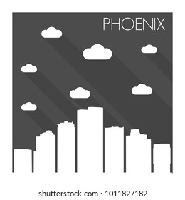 Phoenix Arizona USA Flat Icon Skyline Silhouette Design City Vector Art Famous Buildings Monochrome Background Clouds Sky