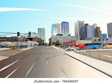  Phoenix. Arizona. USA. Hand drawn.Unusual Street sketch, vector illustration