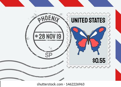 Phoenix Arizona vector postage stamp - American post stamp on a letter.