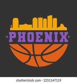 Phoenix, AZ, USA Basketball Skyline City Silhouette Vector. Basket Design Style Icon Symbols. Sport America Ball.