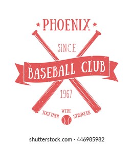 Phoenix Baseball club emblem, t-shirt print, design, red on white, vector illustration