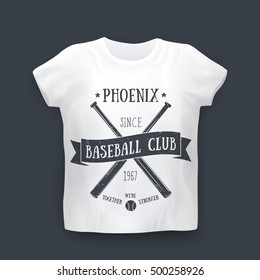 Phoenix Baseball club emblem, t-shirt print on mockup, vector illustration