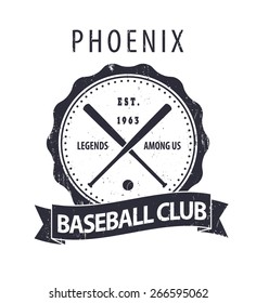 Phoenix Baseball club vintage round emblem with crossed bats, vector illustration, eps10, easy to edit