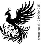 Phoenix Bird Black Silhouette Isolated Vector EPS