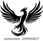 Phoenix Bird Black Silhouette Isolated Vector EPS